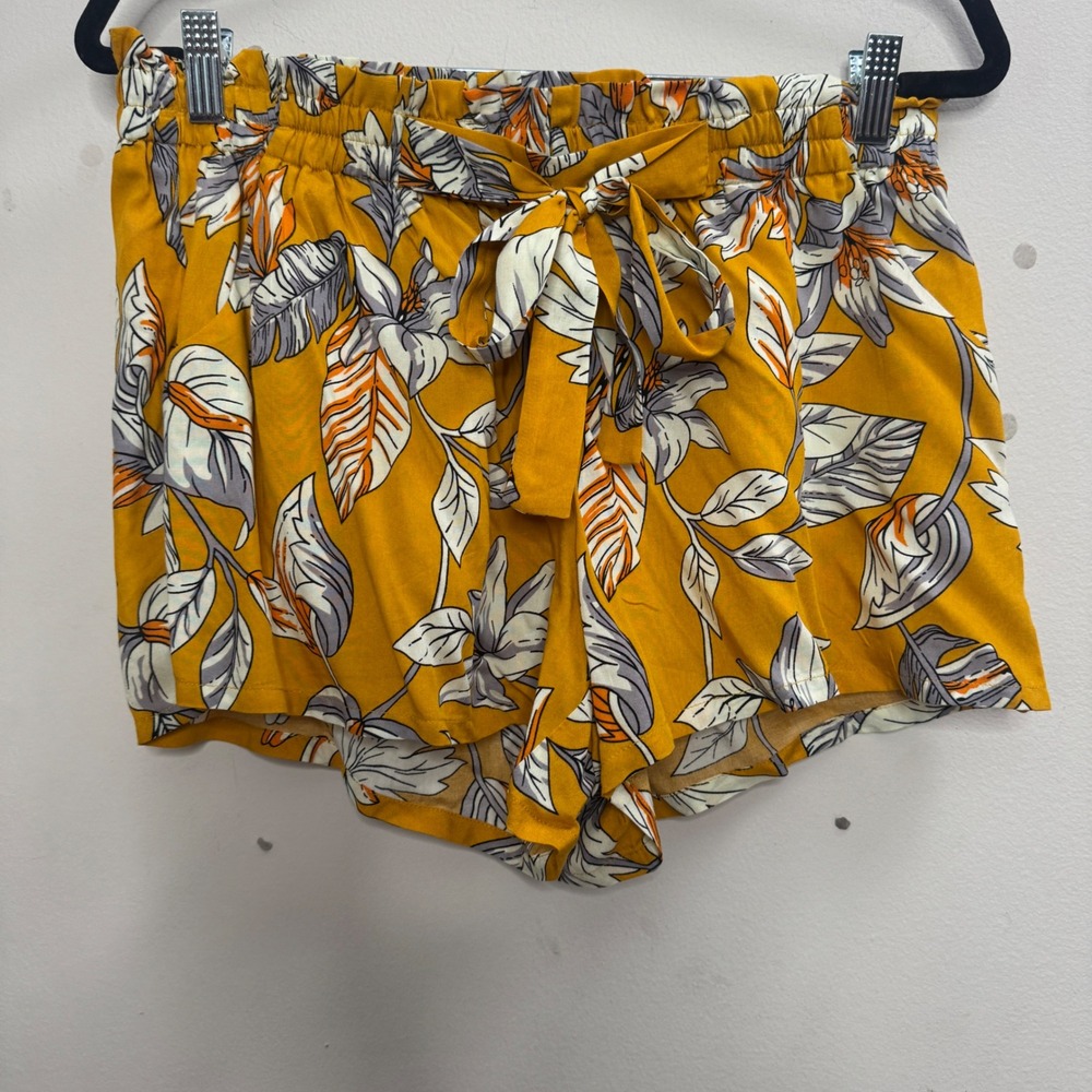 Breeze Ever Floral Print Shorts - Rayon Blend, Elastic‎ Waist, Tie Front - XL